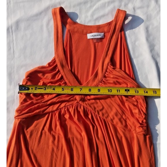 Calvin Klein Women's Maxi Dress V Neck Sleeveless Orange Ruched Stretch Size 10 - Picture 5 of 6